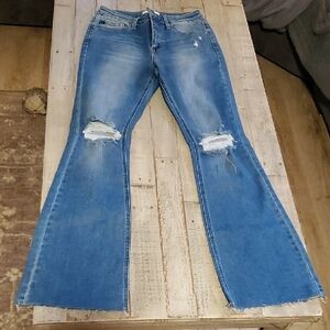 Distressed Blue Flare Jeans Kancan 33 Inseam
